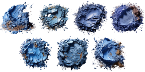 Png Set Blue eye shadow crushed and separated against transparent background
