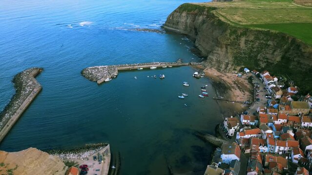 Scenic aerial view above the Staithes, North Yorkshire