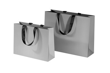 Gray paper shopping bags mockup with black handles