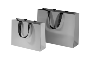 Gray paper shopping bags mockup with black handles
