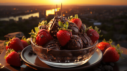 Strawberries and chocolate, delicious elegant dessert