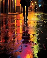 Fotobehang walking on the street wet with rain and illuminated by lights 2 © Blood Storm