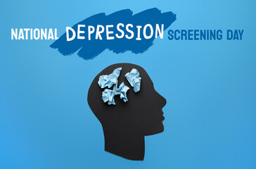 Banner for National Depression screening day with paper human head - Powered by Adobe