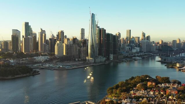 Sydney city CBD Barangaroo high-rise towers and Sydney harbour &ndash; 4k.
