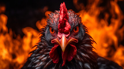 angry hell chicken with red eyes 3 - obrazy, fototapety, plakaty