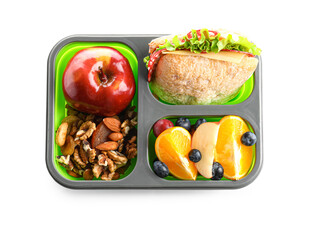 Lunchbox with delicious food isolated on white background