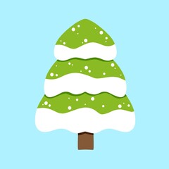 Cute cartoon christmas tree with snow on a blue background
