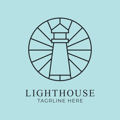 lighthouse line art logo design vector illustration.