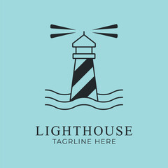 lighthouse line art logo design vector illustration.