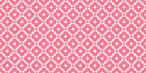 Seamless tile. Geometric canvas painting. Pink and white background. Floral print fabric pattern.