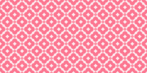 Seamless tile. Geometric canvas painting. Pink and white background. Floral print fabric pattern.