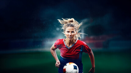 portrait woman soccer player running on the court