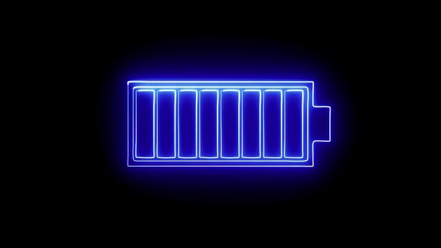 Neon glowing battery icon. Charging blue cell phone battery. r_200
