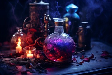 Obraz na płótnie Canvas bewitched brew and dark enchantments on a mystic table, Generative AI
