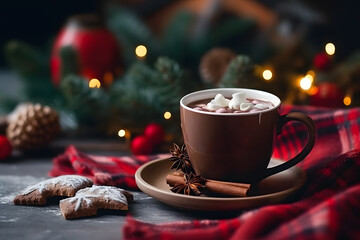 Festive hot cocoa drink with marshmellows - obrazy, fototapety, plakaty