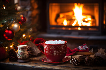 Festive hot cocoa drink with marshmellows - Powered by Adobe