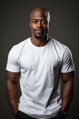 A young African American man wearing a plain white shirt with simple background. Generative AI
