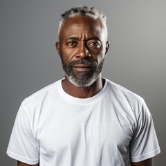 Obraz premium A mature African American man wearing a plain white shirt with simple background. Generative AI