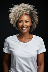 A mature African American woman with a plain shirt and simple background. Generative AI. 