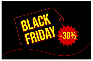 Black Friday Promotional Banner Design Vector Template with 30% off text and Sale Badge. Big Sale.