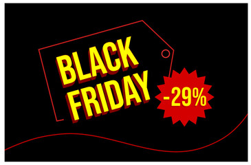 Obraz premium Black Friday Promotional Banner Design Vector Template with 29% off text and Sale Badge. Big Sale.