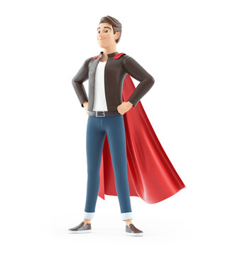 3d cartoon man standing with red cape