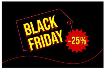 Black Friday Promotional Banner Design Vector Template with 25% off text and Sale Badge. Big Sale.