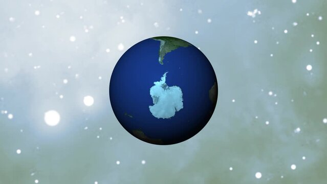 Conceptual image of Earth with a focus on Antarctica, set against a starry background.