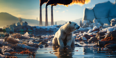 polar bear in the region, which is threatened by global warming.  - obrazy, fototapety, plakaty