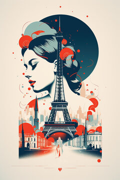 Composite duotone basic pop art travel poster of Paris, France.