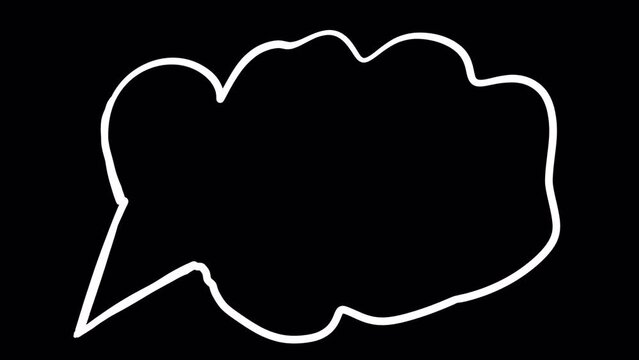 Animation of a white icon conversation cloud on a black screen. Thought and conversation concept icon. Stock comic effect in 4K with alpha channel.