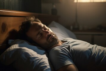 Caucasian Male Sleepy Trying To Sleep At Night Background Generative AI