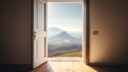 Welcome to Nature,  Apartment Door Revealing a Sunny Meadow Vista.