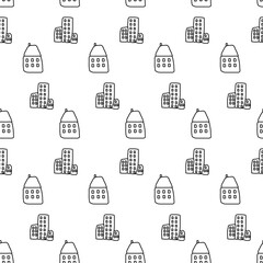 Real estate, house, premises, rent, construction, building. Vector seamless pattern. Background illustration, decorative design for fabric or paper. Ornament modern new
