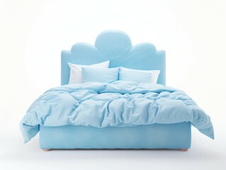 Sky Blue Bed, Isolated on a White Background.
