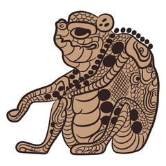 Obraz premium Seated funny frog or toad. Native American animal design of Maya Indians. Isolated vector illustration.