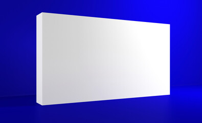 3D exhibition stand. White blank promotion. White empty geometric square. Presentation event room display. Blank wall.