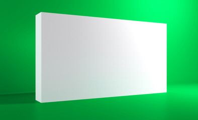 3D exhibition stand. White blank promotion. White empty geometric square. Presentation event room display. Blank wall.
