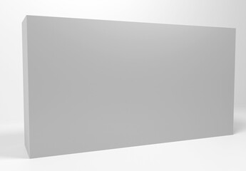 3D exhibition stand. White blank promotion. White empty geometric square. Presentation event room display. Blank wall.