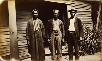 Old photo depicting black village men in the past