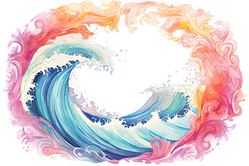カラフルな波の水彩背景イラスト