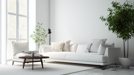 Bright white Couch with Pillows Near a white Colore Wall.