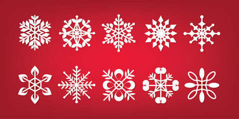 White snowflakes set on red background