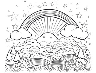 Rainbow coloring book pages for kids, Rainbow outline vector © Mahmud Hasan Rashed