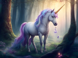 white unicorn in the forest