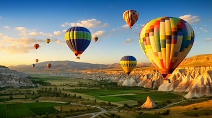 Hot air balloons fly over Cappadocia - The great tourist attraction in turkey