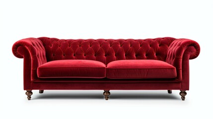 Dark Red Sofa Isolated on White Background.