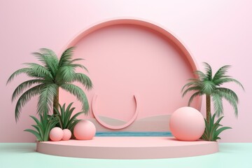 Tropical island with palm trees on the pastel beach