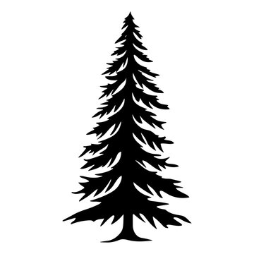 Christmas Tree vector silhouette isolated on white background, Xmas trees outline vector illustration