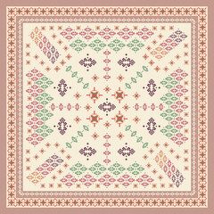 printed sqaure scarf design tempalate with ethnic pattern design